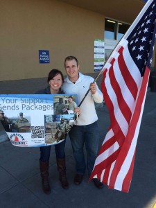 Two of our volunteers having a blast and displaying Old Glory.